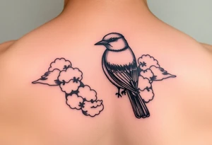 Kentucky bluebird with realistic clouds tattoo idea