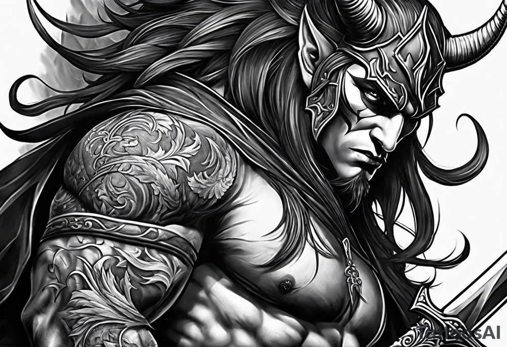 Devil with sword tattoo idea