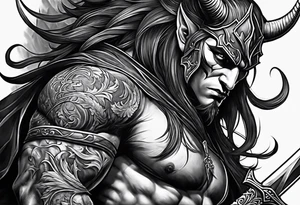 Devil with sword tattoo idea
