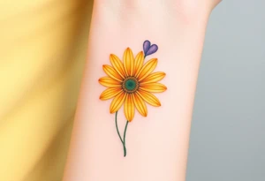 Yellow daisy flower with Purple Hearts tattoo idea