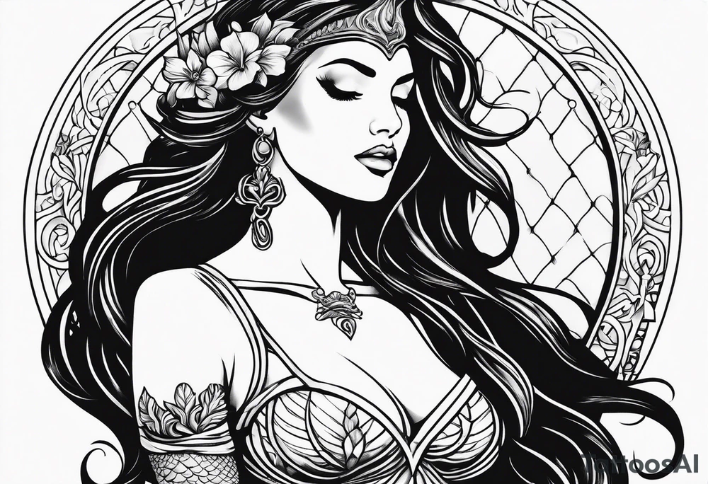 create a sketch of a minimalist mermaid tattoo including concepts of the band 311 tattoo idea