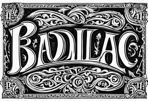 The word "BADILLAC" in medival engraving font tattoo idea