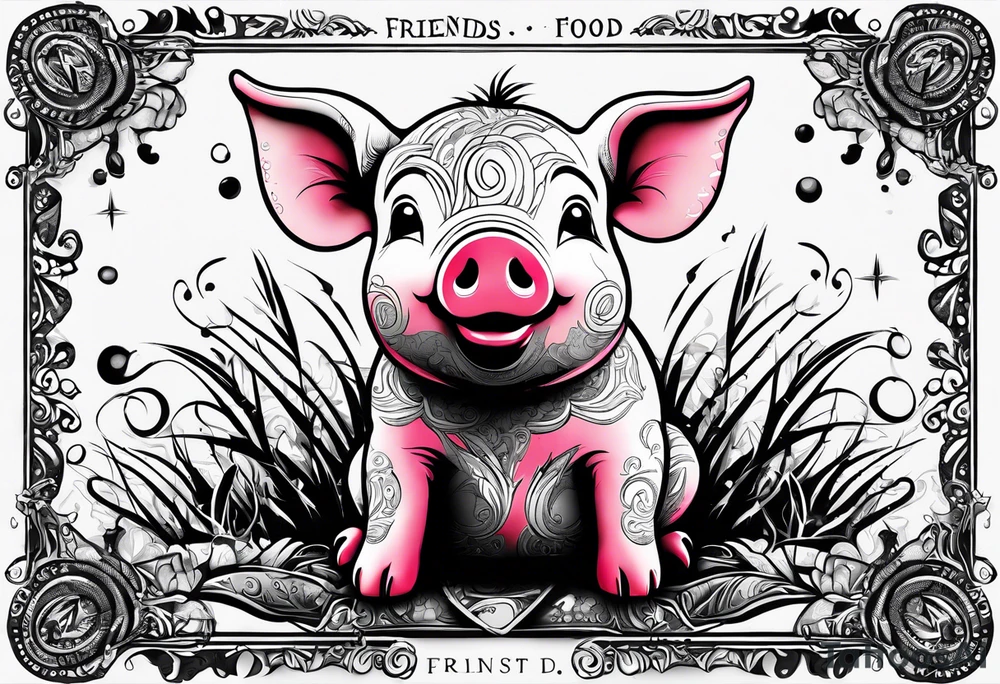 cute piglet.
with text: "friends not food" tattoo idea