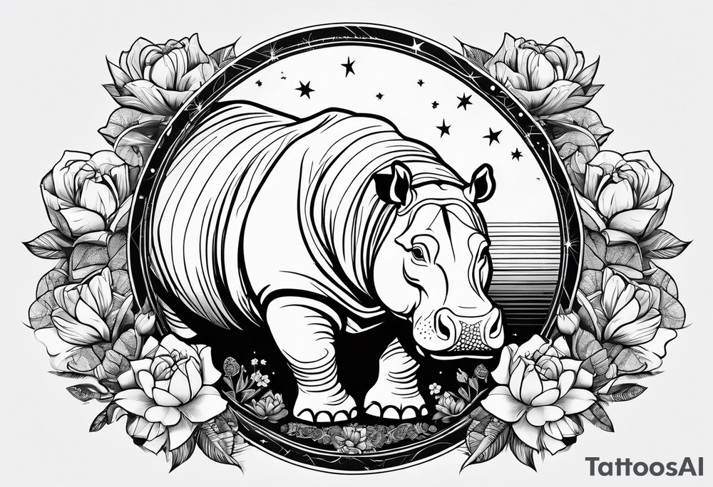 Hippo, flowers, moon, interstella,
fine lines, tribal, geometric tattoo idea Hippo, flowers, moon, interstella,
fine lines, tribal, geometric tattoo idea