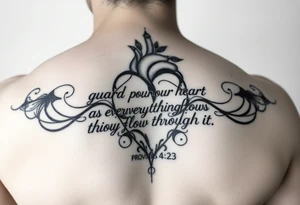 I want a tattoo with the Bible verse proverbs 4:23. The verse says “guard your heart as everything flows through it. Give me a smaller tattoo and somewhere on my arm tattoo idea