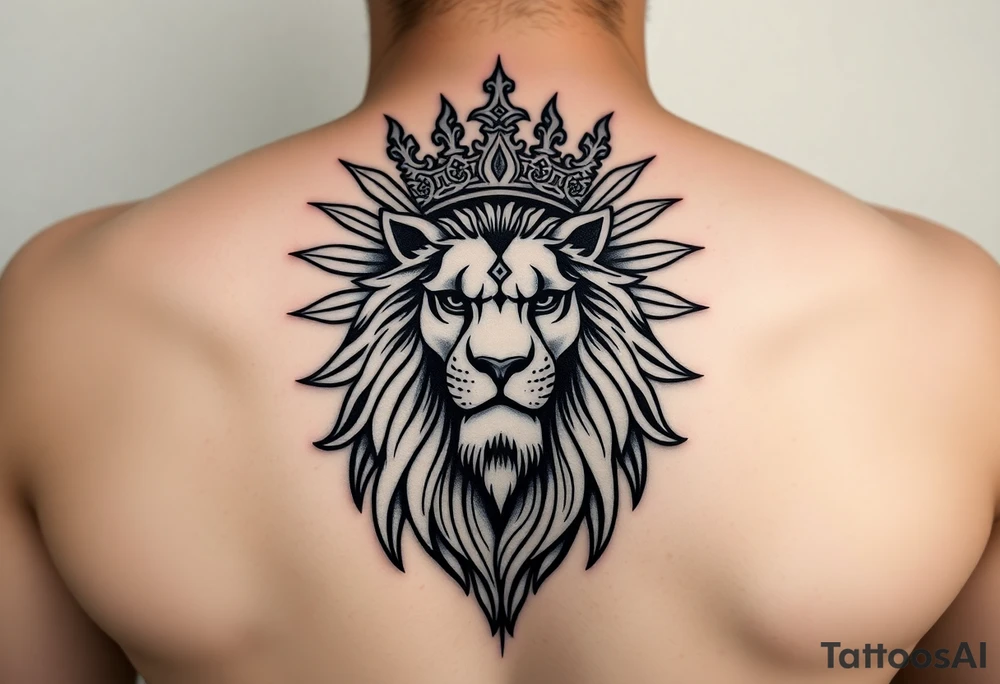 A majestic Persian lion with a radiant sun behind it, inspired by the ancient 'Lion and Sun' emblem of Iran. The lion wears a regal Persian crown, symbolizing power and sovereignty. The design elegantly incorporates the 'Faravahar' symbol, blending its wings and spiritual elements into the composition. The artwork is intricate, with fine ornamental Persian patterns, evoking a historical yet modern tattoo style. The atmosphere is grand, with a bold blackwork and neo-traditional tattoo aesthetic.
faravahar and lion tattoo idea