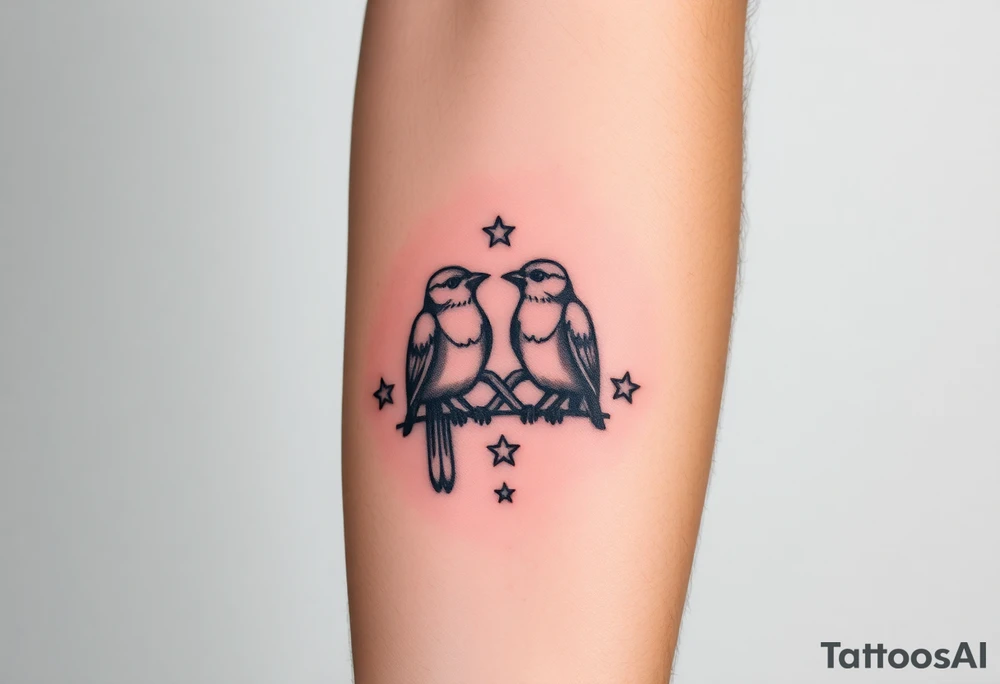 two birds sitting, stars and infinity theme tattoo idea