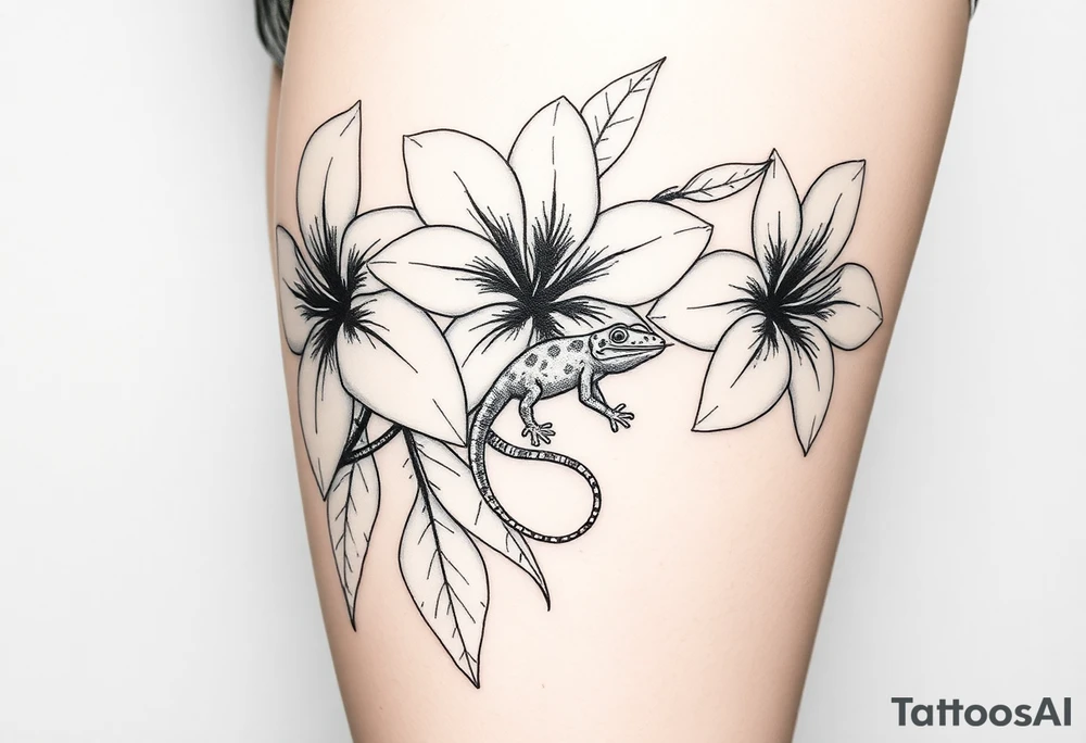 Tropical austrailian flowers with hidden gecko tattoo idea