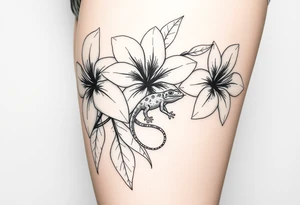 Tropical austrailian flowers with hidden gecko tattoo idea