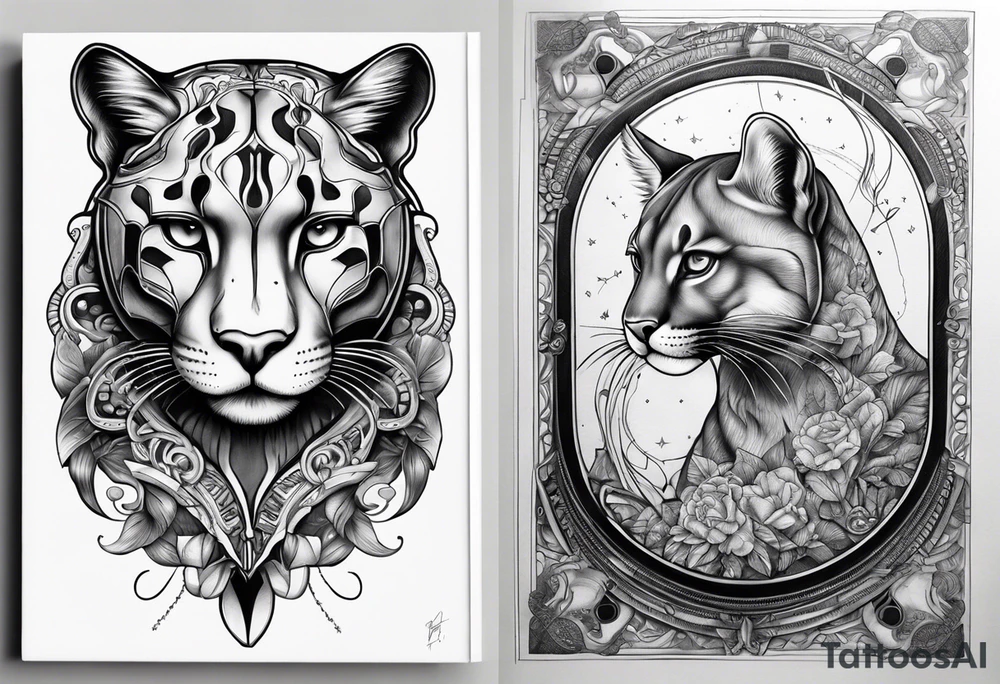 Sagittal brain and puma inside hourglass tattoo idea