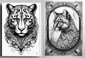 Sagittal brain and puma inside hourglass tattoo idea