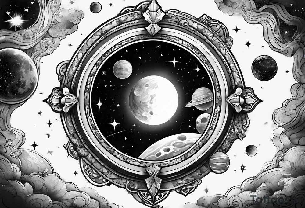 Outerspace inside a key hole tattoo idea