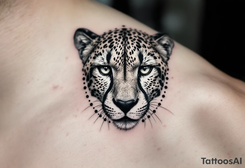 cheetah with the number 62 incorporated in its fur around the dots tattoo idea