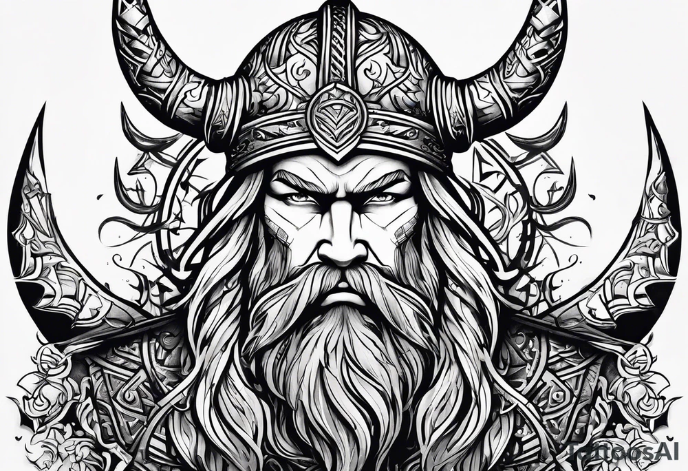 Triple horns tattoo with viking art around it tattoo idea