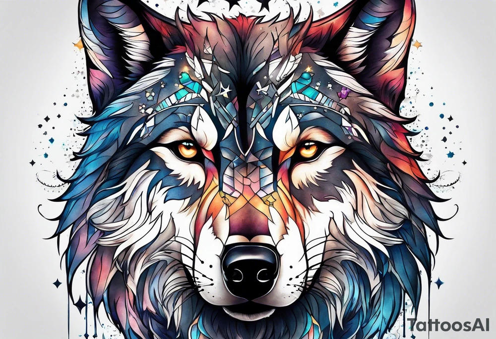 Constellation, two animal wolf tattoo idea