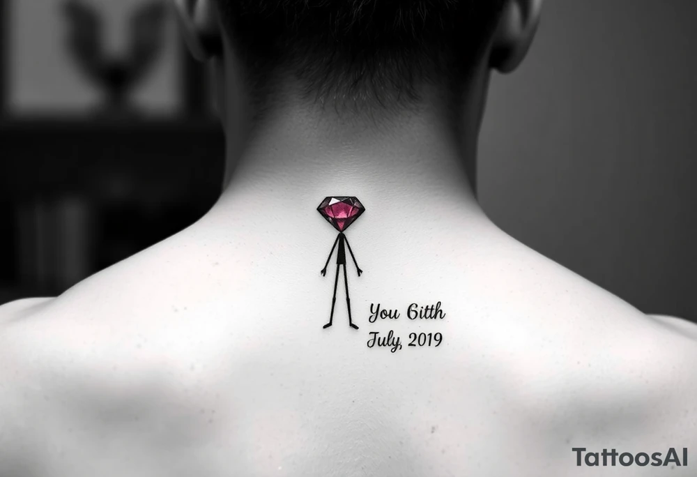 Ruby gemstone with a stick figure with the birthday July 6, 2019 to tattoo idea