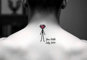 Ruby gemstone with a stick figure with the birthday July 6, 2019 to tattoo idea