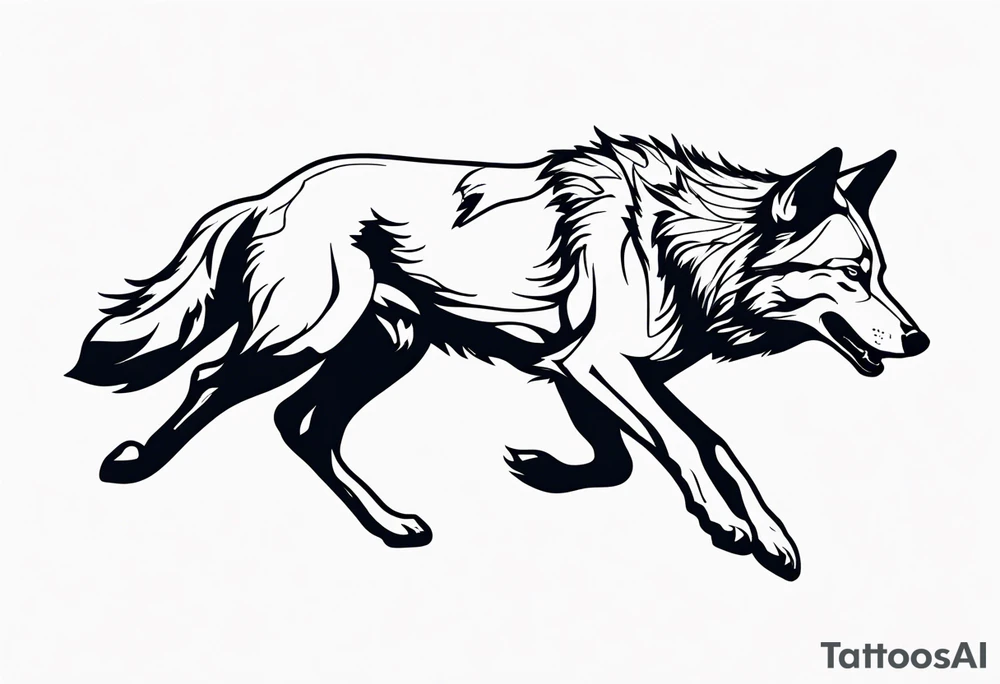 buck running next to wolf tattoo idea