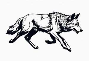 buck running next to wolf tattoo idea