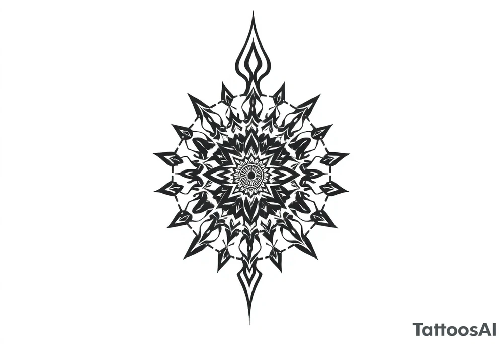 long mytical mandala with ancient rhyme tattoo idea