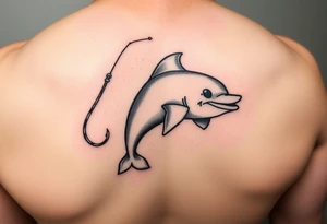 Cartoon dolphin on a fishing hook tattoo idea