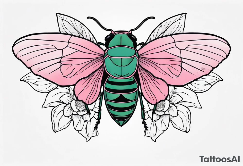 Neo traditional Cicada and pink flower tattoo idea