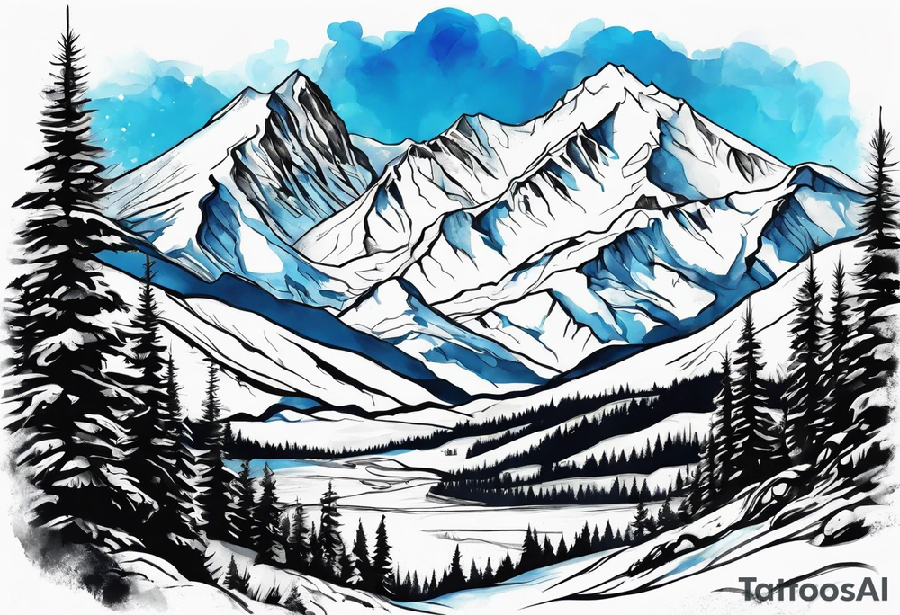10 mile range, snowboarding, snow capped mountain, gold mining, blue sky tattoo idea