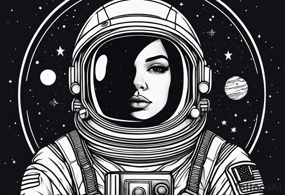 astronaut, detailed, simple tattoo idea