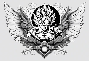 Dragon Ball z, future trunks sword in the middle l, nimbus cloud spiraling around the sord and a 4 star dragon ball on the bottom of the sword tattoo idea