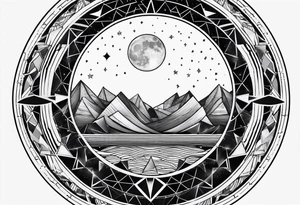 geometric simple moon with triangles inside a circle tattoo idea