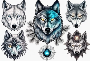 A wolf with a glowing pineal gland and spiritual symbolism tattoo idea