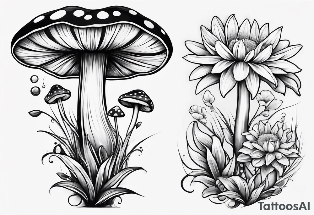 Mushroom Crystal Lilly daisy tattoo idea