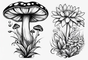 Mushroom Crystal Lilly daisy tattoo idea