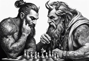 god and demon playing chess tattoo idea