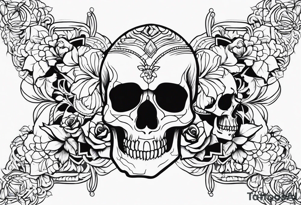 Mini skull outline flash sheet tattoo idea