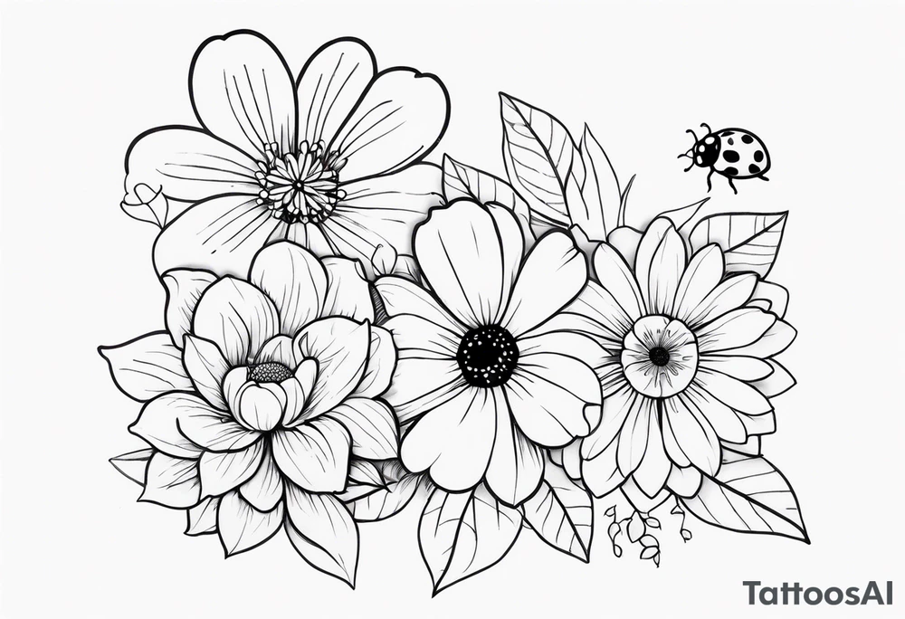 flowers and lady bugs tattoo idea