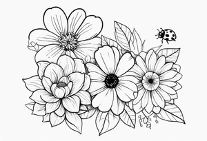 flowers and lady bugs tattoo idea