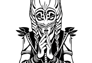 Ahsoka praying with rosary in hands and bandana over mouth tattoo idea