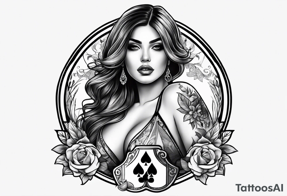 woman one hand holding poker cards tattoo idea