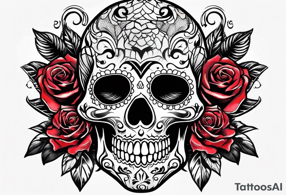 Sugar skull with a rose and a snake tattoo idea