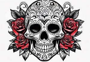 Sugar skull with a rose and a snake tattoo idea