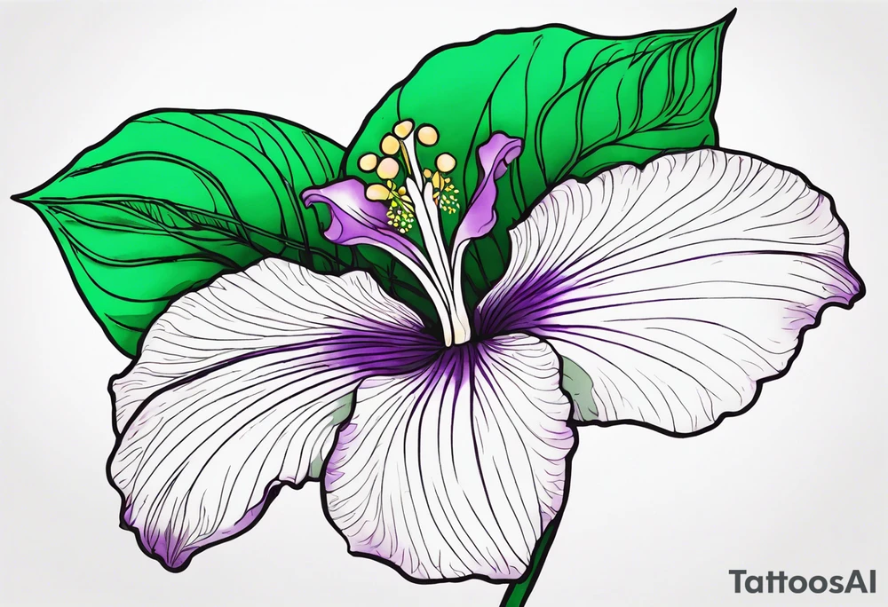 An outline of a rio dipladenia flower with a green and purple watercolor background tattoo idea