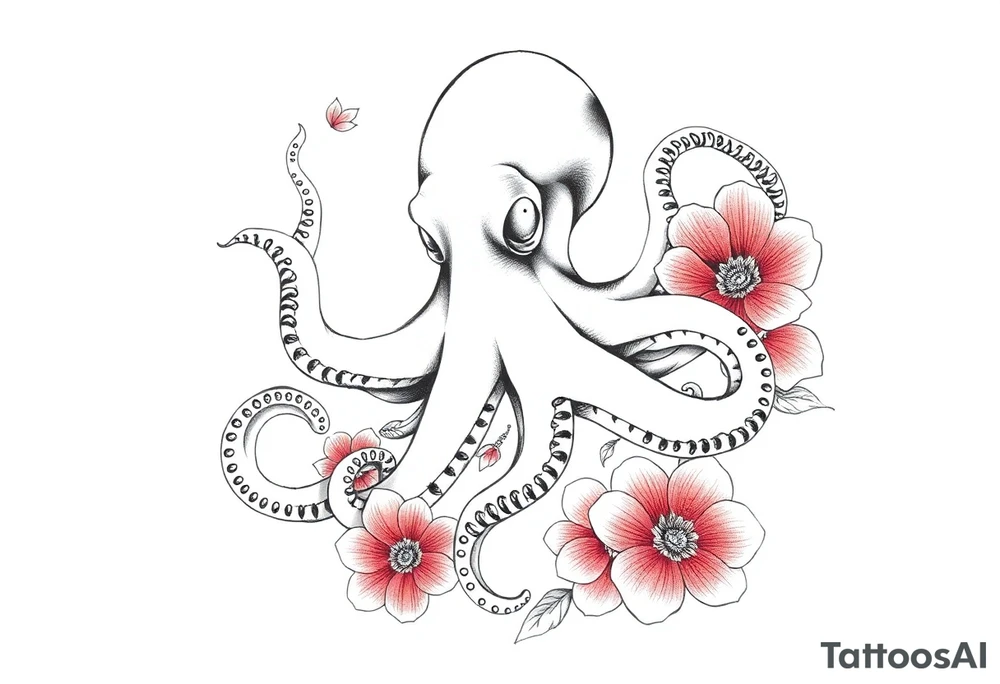 octopus and flowers tattoo idea