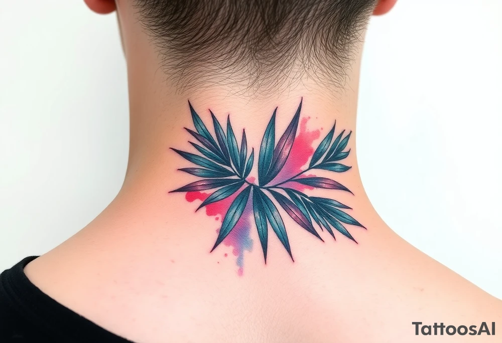 large palm leaves twisted side neck tattoo tattoo idea