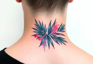 large palm leaves twisted side neck tattoo tattoo idea