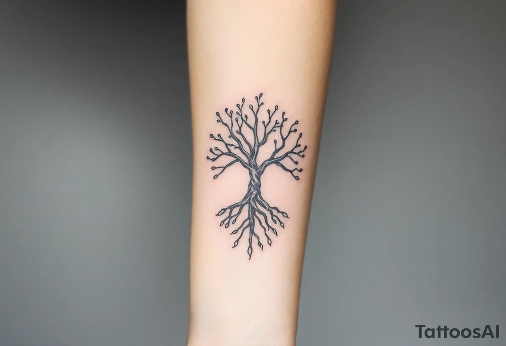 mystical tree of life with cosmic roots and celestial branches tattoo idea