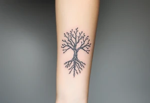mystical tree of life with cosmic roots and celestial branches tattoo idea