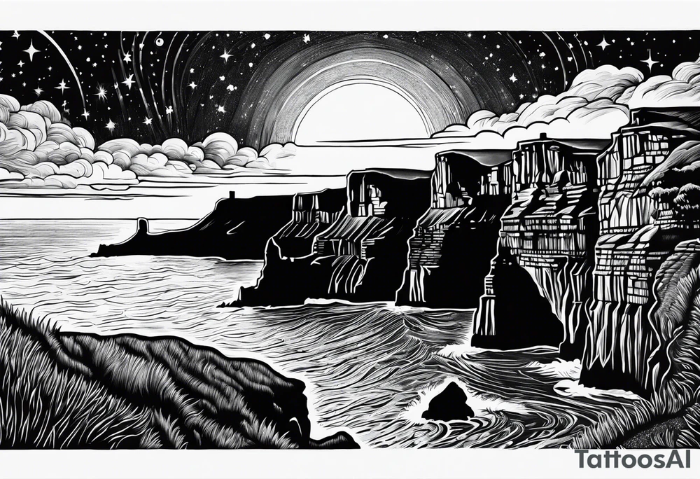Starry night Cliffs of Moher tattoo idea