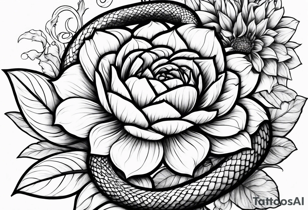 Snake and dahlia tattoo idea