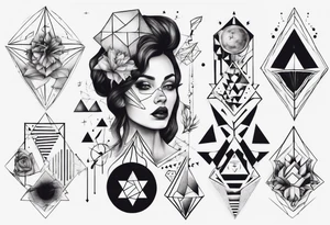 beautiful woman mixed with geometric objects tattoo idea